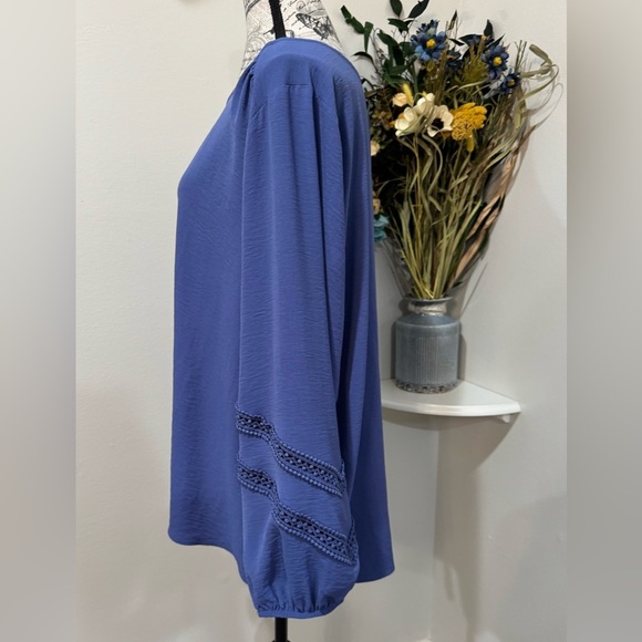 I.N. Studio Elegant Blue Front Tie Blue Blouse Balloon Lace Sleeves Size 2XL - Picture 6 of 9